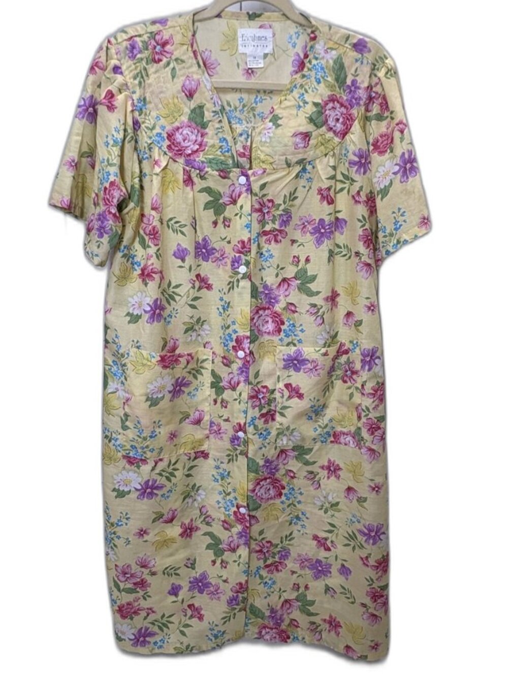 Erica James Intimates Vintage Floral Button Front Duster Yellow 1X